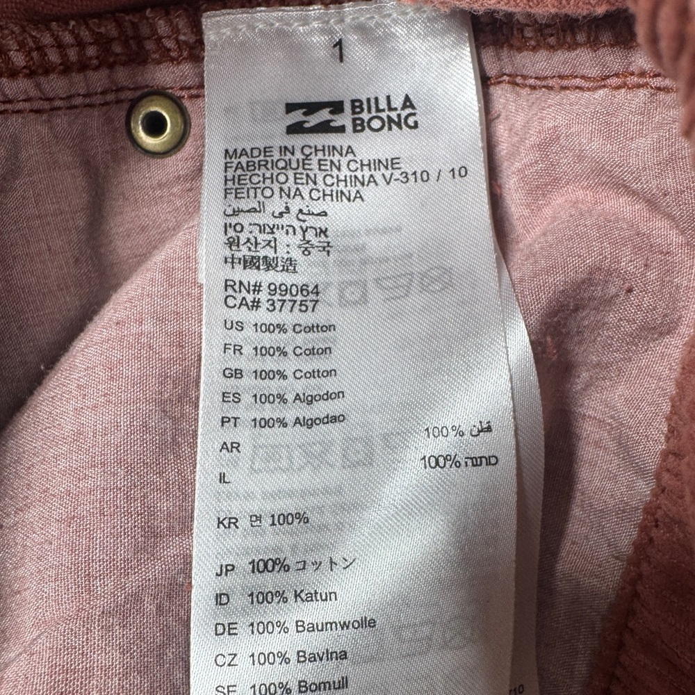 Billabong Dusty Rose Pink Retro Button Front Corduroy Mini Skirt Size 27 - Picture 15 of 16